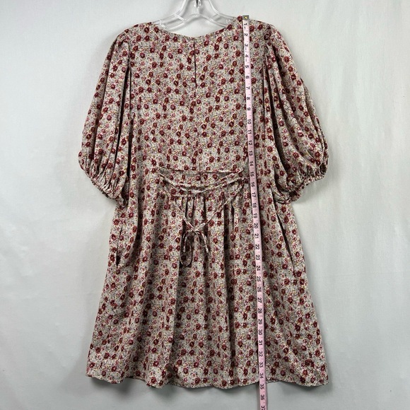 Entro Mini Dress Womens Large Ditsy Floral Puff Sleeve Gathered Cottage Core - Picture 8 of 13